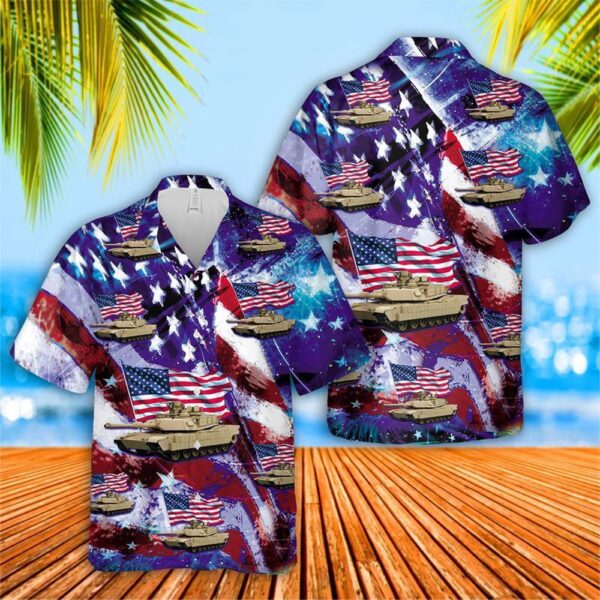Independence Day Hawaiian Shirt with M1 Abrams Tank, 4th Of July Hawaiian Shirt, 4th Of July Shirt