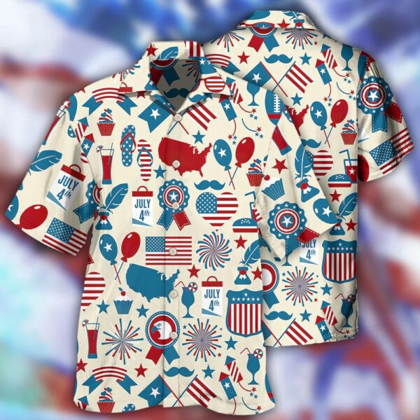 Independence Day Unique Symbols Hawaiian Shirt Vibrant Design, 4th Of July Hawaiian Shirt, 4th Of July Shirt
