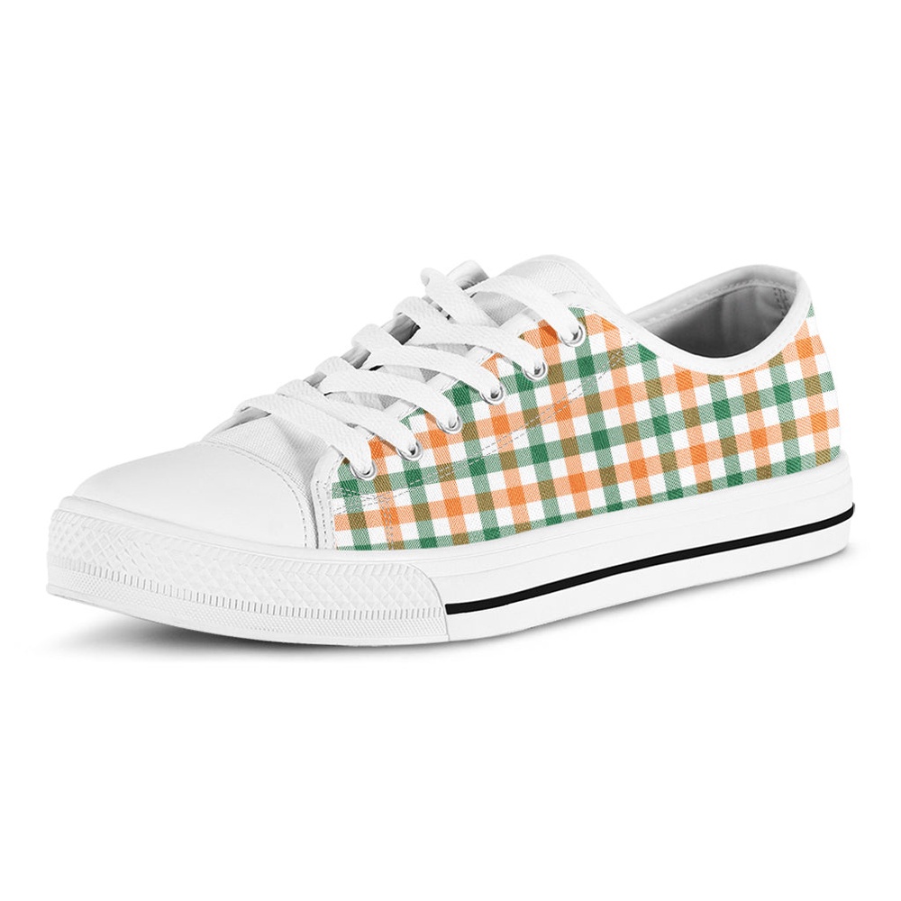 Irish Plaid St. Patrick’s Day Print White Low Top Shoes, Low Top Designer Shoes, Low Top Sneakers