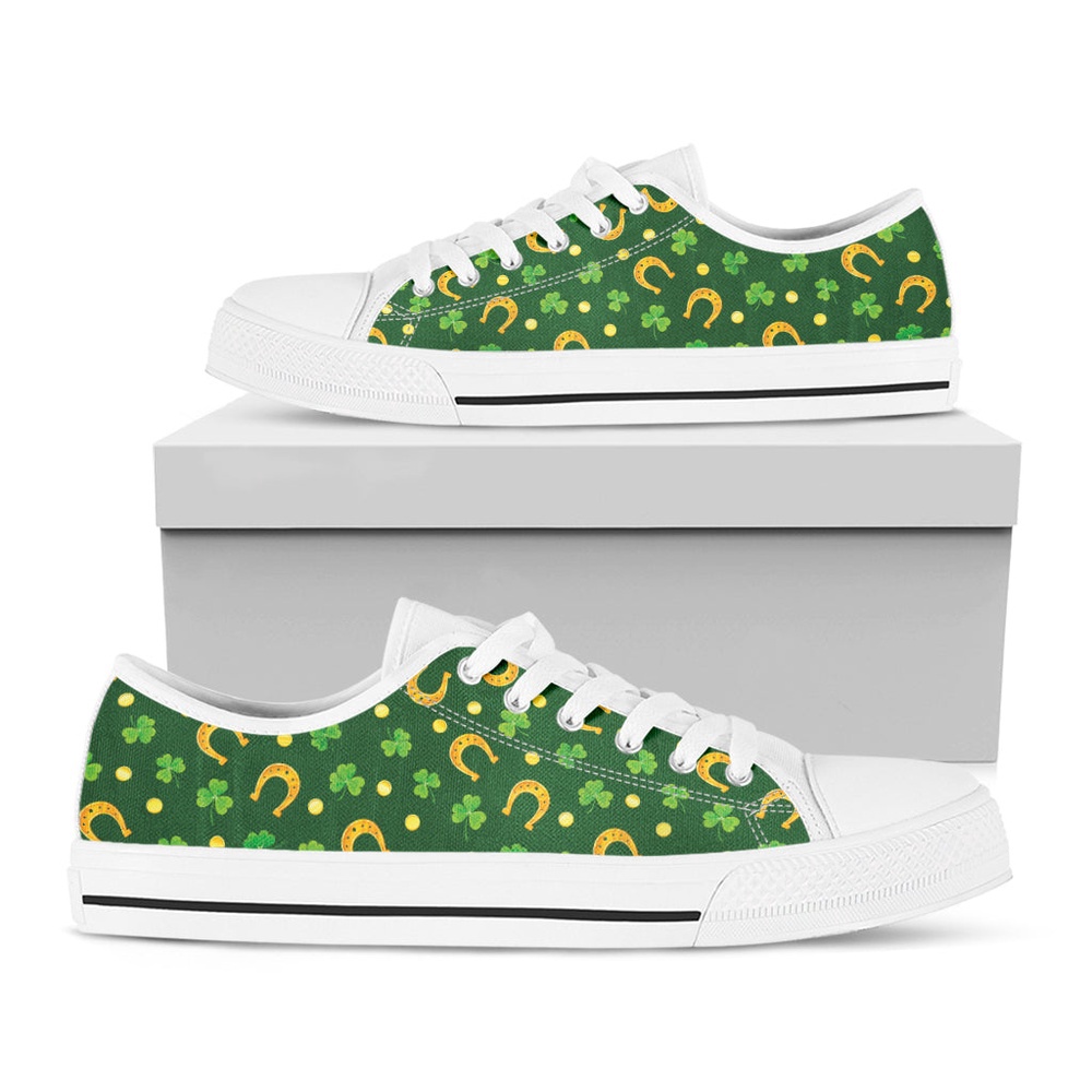 Irish Saint Patrick’s Day Pattern Print White Low Top Shoes, Low Top Designer Shoes, Low Top Sneakers
