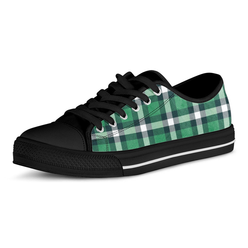 Irish St. Patrick’s Day Plaid Print Black Low Top Shoes, Low Top Designer Shoes, Low Top Sneakers