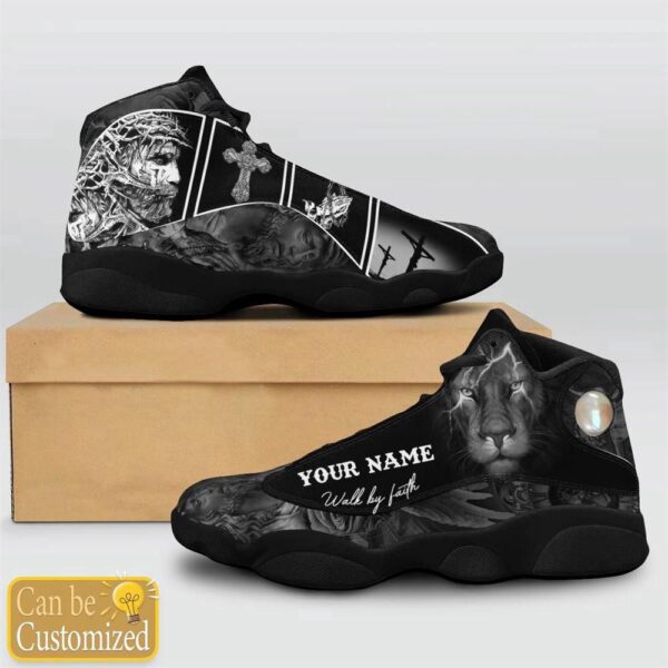 Jesus Black Lion Walk By Faith Custom Name Basketball Shoes For Jesus Lovers, Christian Basketball Shoes, Basketball Shoes 2024