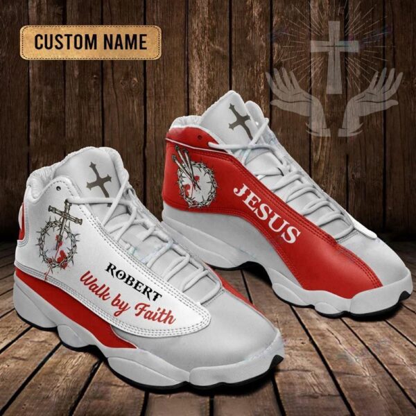 Jesus Blood Walk By Faith Red Custom Name Basketball Shoes For Jesus Lovers, Christian Basketball Shoes, Basketball Shoes 2024