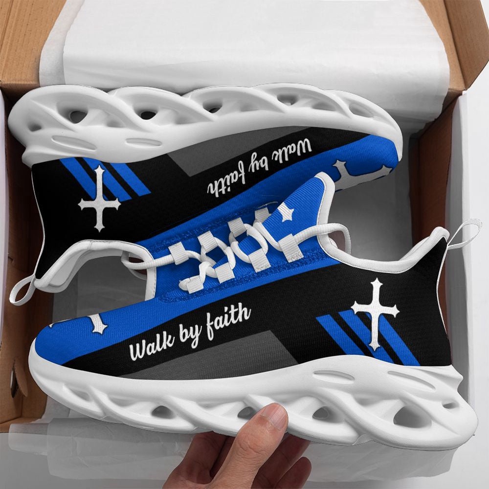 Jesus Blue Walk By Faith Running Sneakers 2 Max Soul Shoes, Max Soul Sneakers, Max Soul Shoes