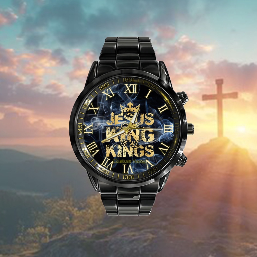 Jesus Christ Is King Faith Gold Bible Quote Watch, Christian Watch, Religious Watches, Jesus Watch