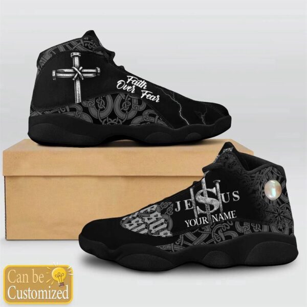 Jesus Faith Over Fear Black Pattern Custom Name Basketball Shoes For Jesus Lovers, Christian Basketball Shoes, Basketball Shoes 2024