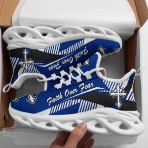 Jesus Faith Over Fear Blue Running Sneakers…