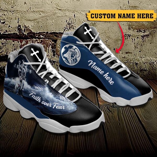 Jesus Faith Over Fear Custom Name Blue Basketball Shoes For Jesus Lovers, Christian Basketball Shoes, Basketball Shoes 2024