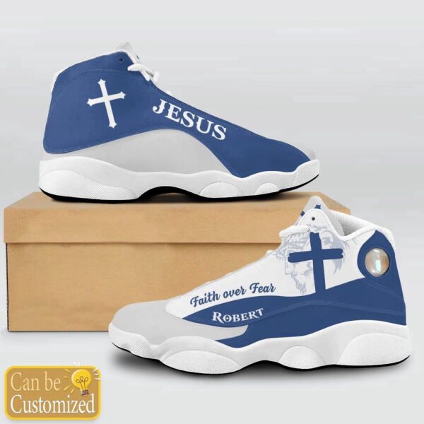 Jesus Faith Over Fear Light Blue Custom Name Basketball Shoes For Jesus Lovers, Christian Basketball Shoes, Basketball Shoes 2024
