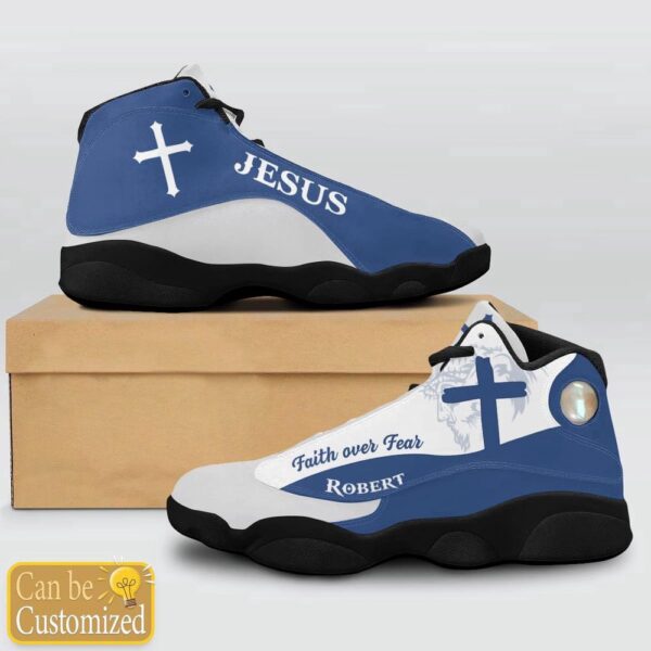 Jesus Faith Over Fear Light Blue Custom Name Basketball Shoes For Jesus Lovers, Christian Basketball Shoes, Basketball Shoes 2024