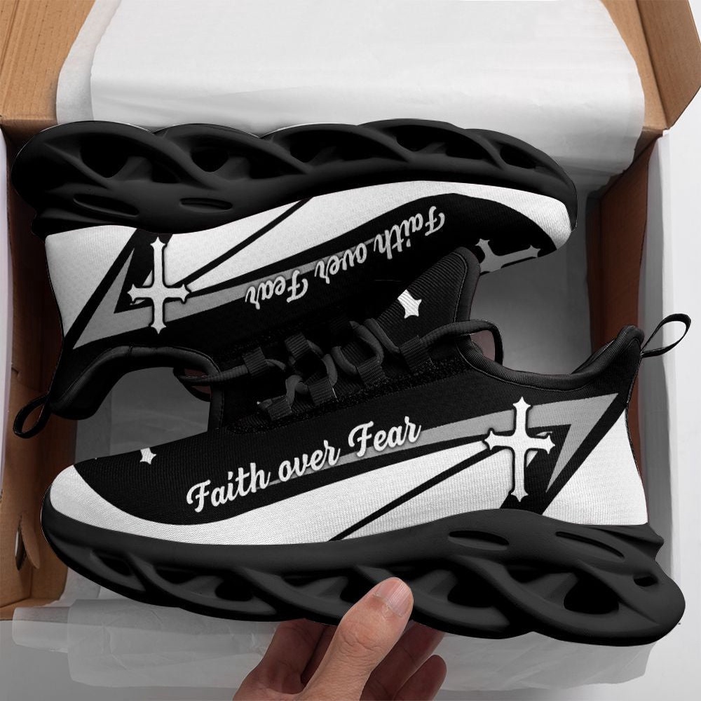 Jesus Faith Over Fear Running Sneakers Black And White Max Soul Shoes, Max Soul Sneakers, Max Soul Shoes Jesus Faith Over Fear Running Sneakers Black And White Max Soul Shoes, Max Soul Sneakers, Max Soul Shoes