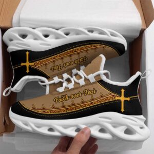Jesus Faith Over Fear Running Sneakers Brown…