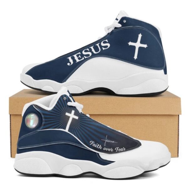 Jesus Faith Over Fear Shoes Sport Sneaker Curved Basketball Shoes Gift For Men And Women, Christian Basketball Shoes, Basketball Shoes 2024