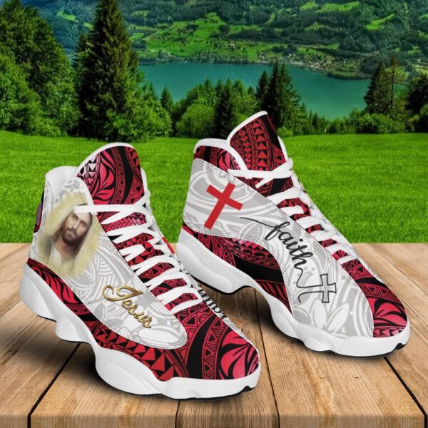 Jesus Faith Portrait Art Basketball Shoes With Thick Soles, Red Pattern, Christian Basketball Shoes, Basketball Shoes 2024