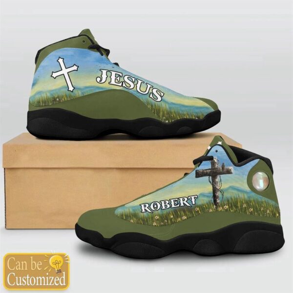 Jesus Flower Field Green Custom Name Basketball Shoes, Christian Basketball Shoes, Basketball Shoes 2024