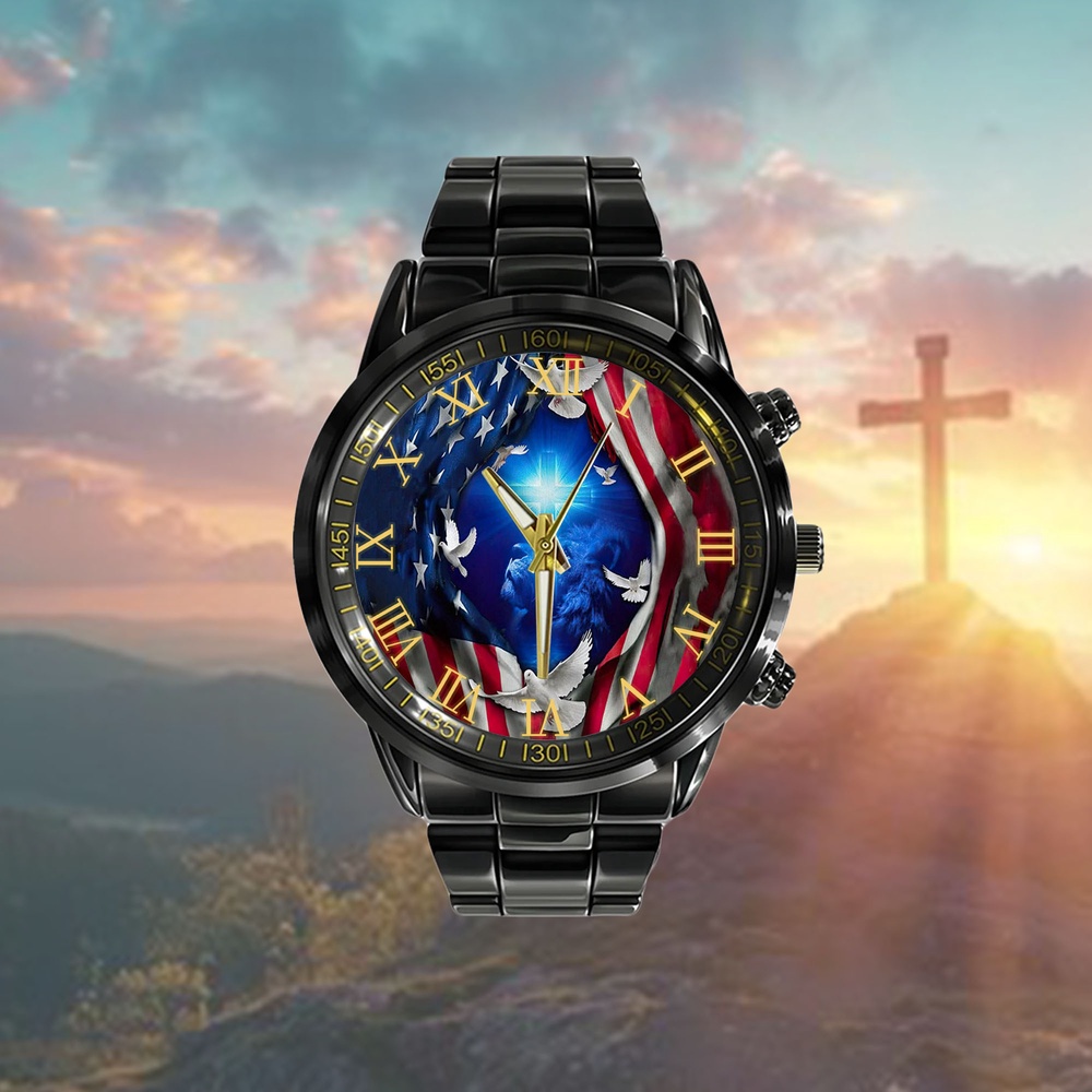 Jesus Lion American Flag Of Faith Watch Watch, Christian Watch, Religious Watches, Jesus Watch
