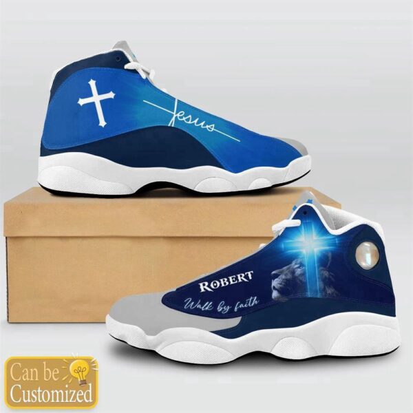 Jesus Lion Blue Walk By Faith Custom Name Basketball Shoes, Christian Basketball Shoes, Basketball Shoes 2024