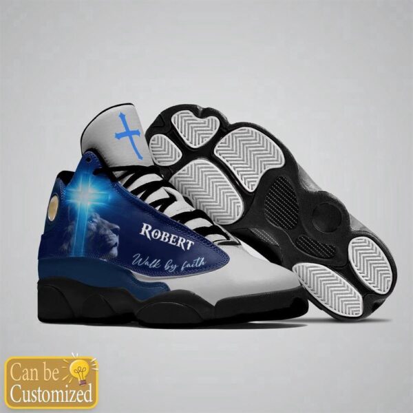 Jesus Lion Blue Walk By Faith Custom Name Basketball Shoes, Christian Basketball Shoes, Basketball Shoes 2024