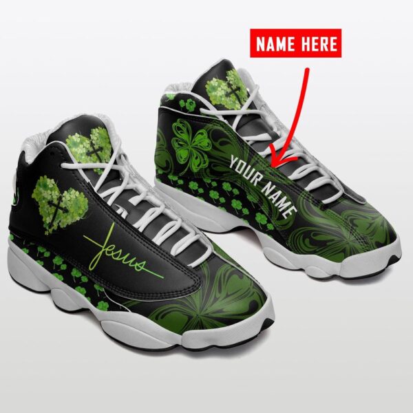 Jesus Personalized Name Green Cross Patrick’s Day  Basketball Shoes, Christian Basketball Shoes, Basketball Shoes 2024