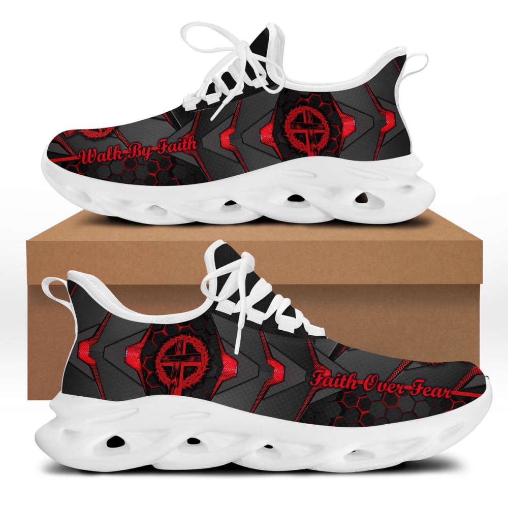 Jesus Red And Black Faith Over Fear Running Sneakers Max Soul Shoes, Max Soul Sneakers, Max Soul Shoes