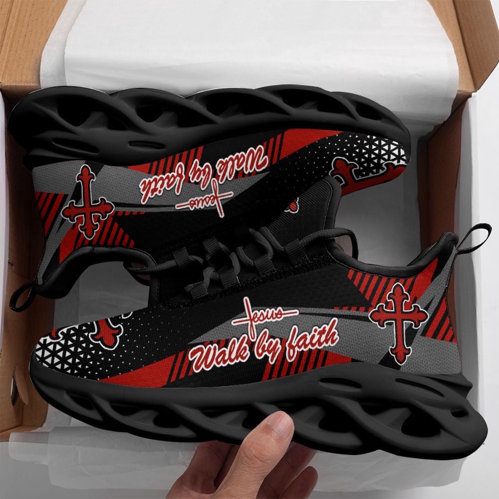 Jesus Red Walk By Faith Running Sneakers 2 Max Soul Shoes, Max Soul Sneakers, Max Soul Shoes