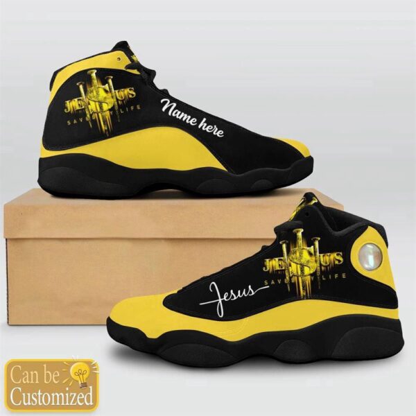 Jesus Saved My Life Custom Name Yellow Basketball Shoes, Christian Basketball Shoes, Basketball Shoes 2024