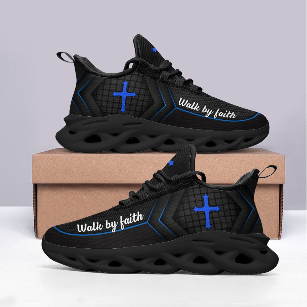 Jesus Walk By Faith Running Sneakers Black 2 Max Soul Shoes, Max Soul Sneakers, Max Soul Shoes