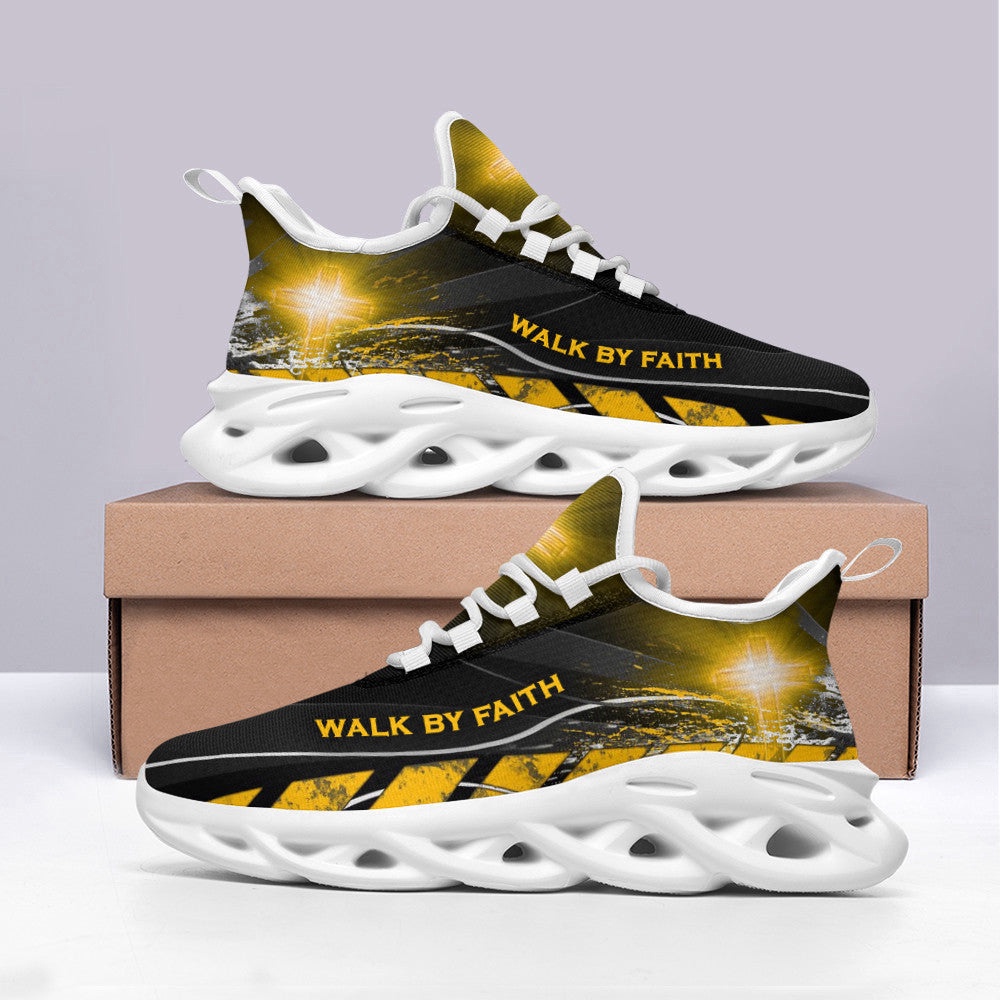Jesus Walk By Faith Running Sneakers Yellow Max Soul Shoes, Max Soul Sneakers, Max Soul Shoes