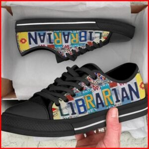 Librarian License Plates Canvas Low Top Shoes,…