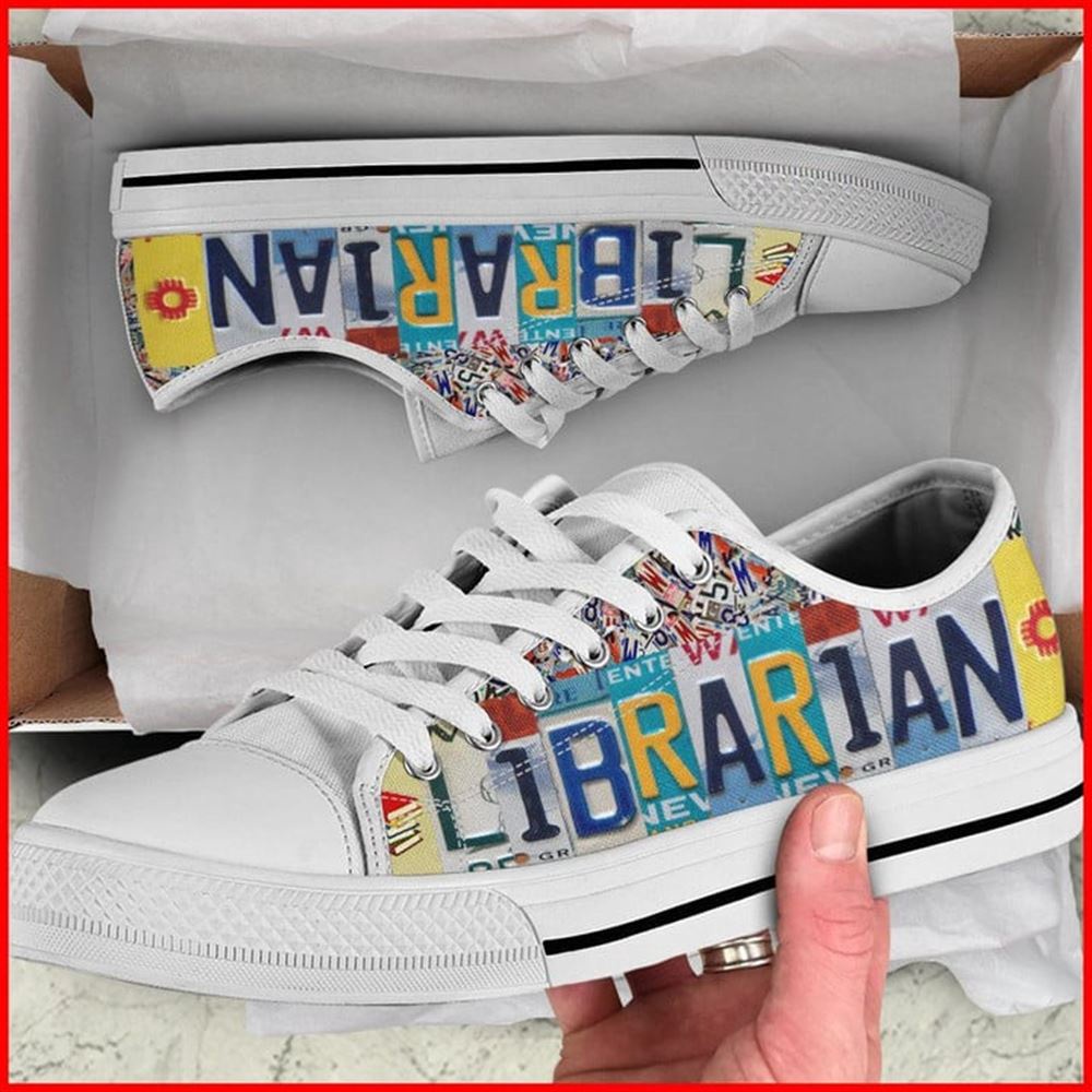 Librarian License Plates Canvas Low Top Shoes, Low Top Designer Shoes, Low Top Sneakers