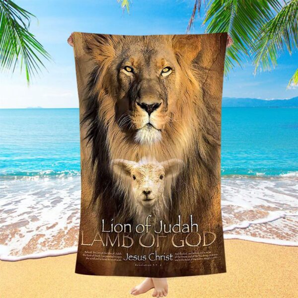 Lion Of Judah Lamb Of God Beach Towel, Christian Beach Towel, Beach Towel