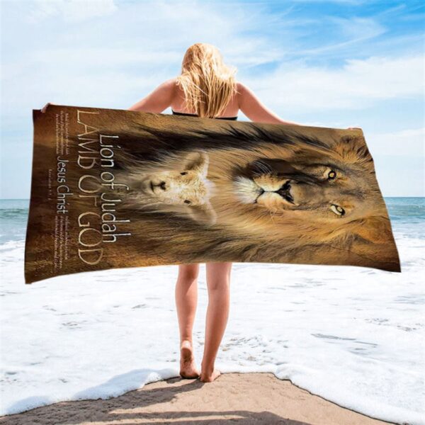 Lion Of Judah Lamb Of God Beach Towel, Christian Beach Towel, Beach Towel