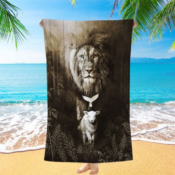 Lion Of Judah Lamb Of God Dove Beach Towel, Christian Beach Towel, Beach Towel