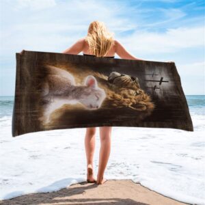 Lion Of Judah Lamb Of God The Rugged Crosses Beach Towel Christian Beach Towel Beach Towel 2 hs6htm.jpg