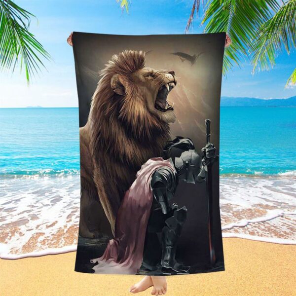 Lion Of Judah The Knight Of God Beach Towel, Christian Beach Towel, Beach Towel