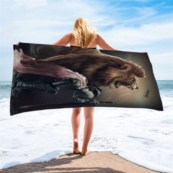 Lion Of Judah The Knight Of God Beach Towel, Christian Beach Towel, Beach Towel