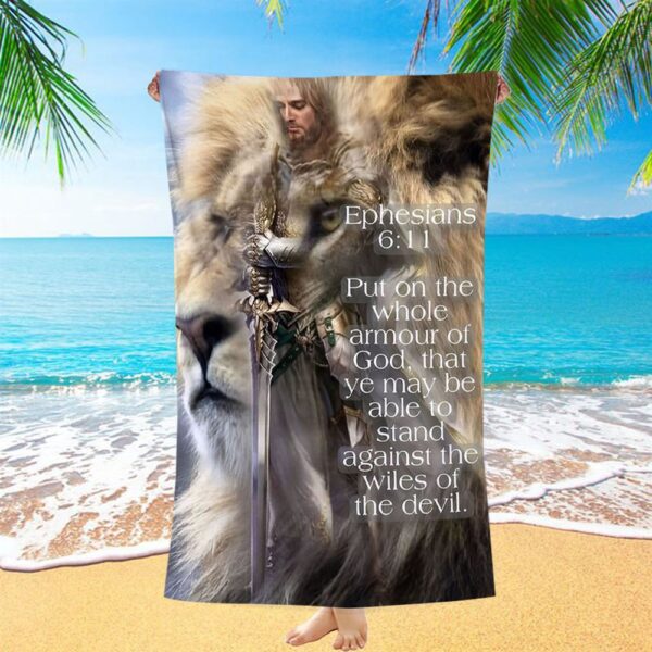 Lion Put On The Armor Of God Beach Towel, Christian Beach Towel, Beach Towel