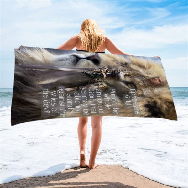 Lion Put On The Armor Of God Beach Towel, Christian Beach Towel, Beach Towel