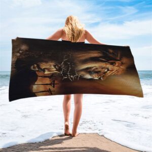 Lion The Face Of Jesus Crown Of Thorn Jesus Painting Beach Towel Christian Beach Towel Beach Towel 2 w88ij1.jpg