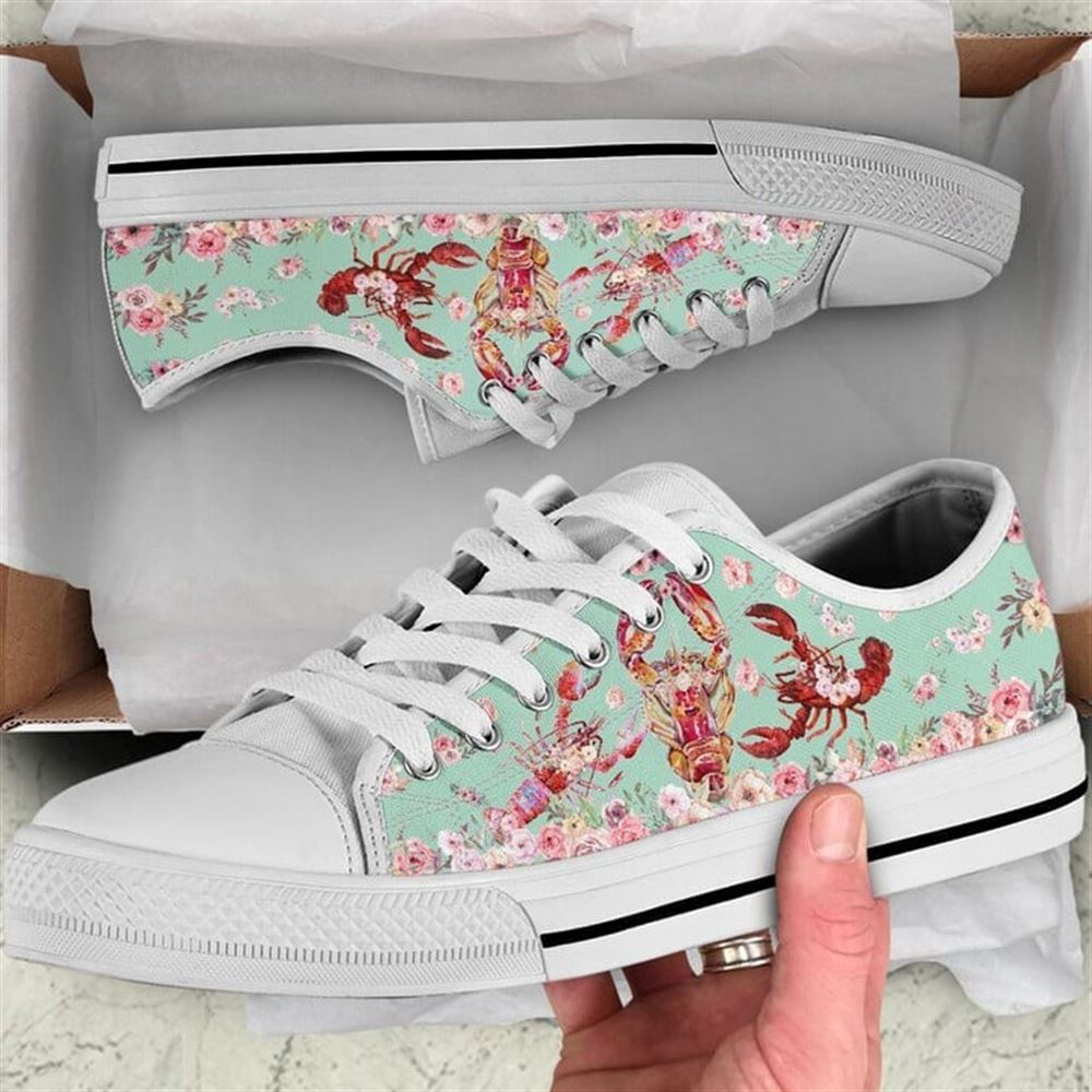 Lobster Flower Watercolor Low Top Shoes, Low Top Designer Shoes, Low Top Sneakers