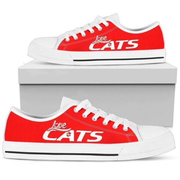 Love Cats Red Women’s Low Top Shoes, Stylish Sustainable Footwear, Low Top Sneakers, Low Top Designer Shoes