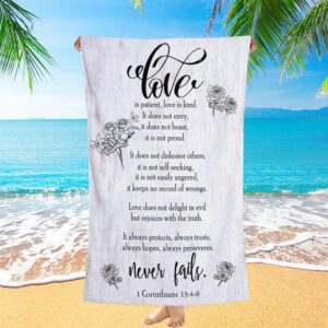 Love Is Patient Love Is Kind 1 Corinthians 134 8 Bible Verse Beach Towel Art Christian Beach Towel Beach Towel 1 rhnenu.jpg