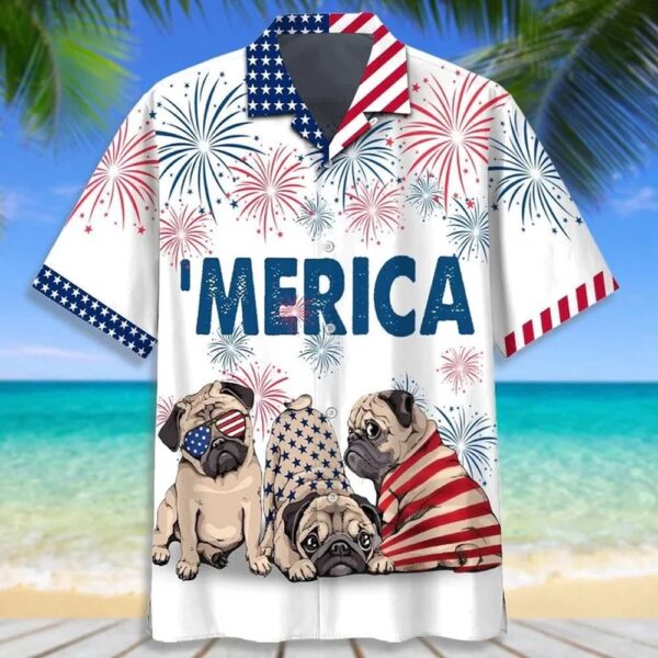 Love Pug Independence Day Hawaii Shirt, 4th Of July Hawaiian Shirt, 4th Of July Shirt
