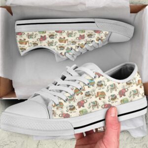 Lucky Elephant Patterns Vintage Low Top Canvas…