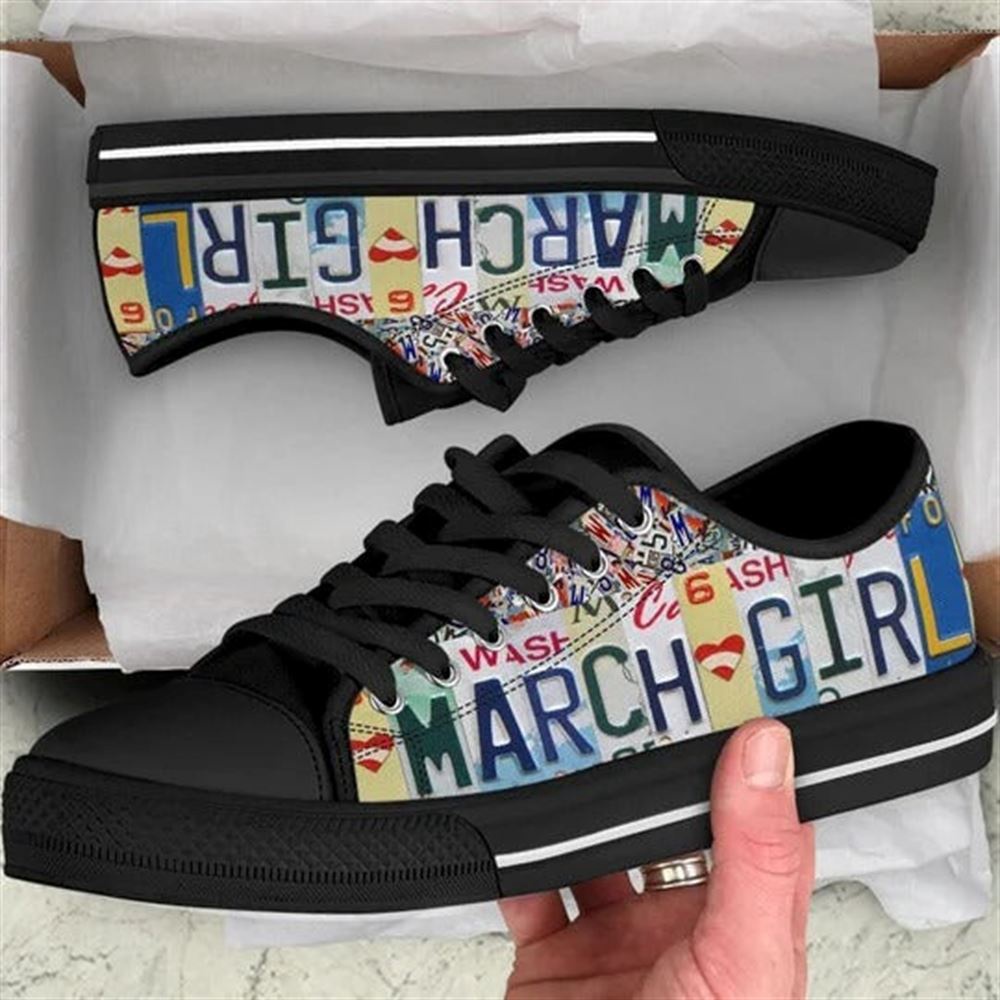 March Girl License Plates Canvas Low Top Shoes, Low Top Designer Shoes, Low Top Sneakers March Girl License Plates Canvas Low Top Shoes, Low Top Designer Shoes, Low Top Sneakers