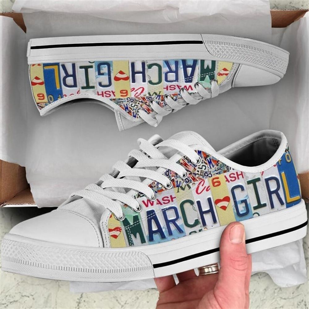 March Girl License Plates Canvas Low Top Shoes, Low Top Designer Shoes, Low Top Sneakers March Girl License Plates Canvas Low Top Shoes, Low Top Designer Shoes, Low Top Sneakers