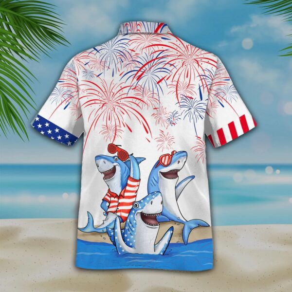 Men’s 4Th Of July Shark Hawaiian Shirt, Independence Day Hawaiian Shirt, 4th Of July Hawaiian Shirt, 4th Of July Shirt