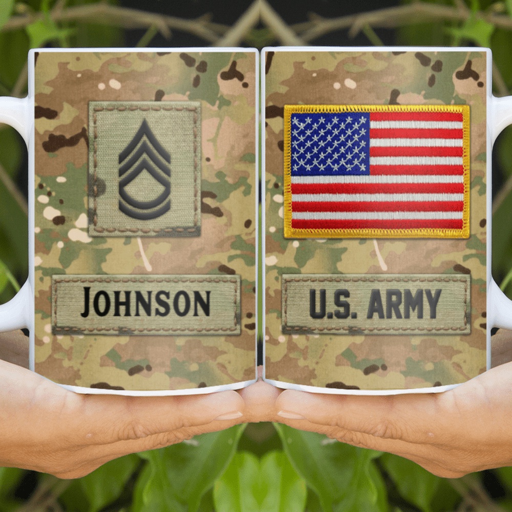 Military US Army Veteran Mug Custom Name And Rank, Veteran Coffee Mugs, Military Mug