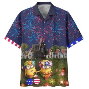 Minions Hawaiian Shirt Minion Independence Day Fireworks…