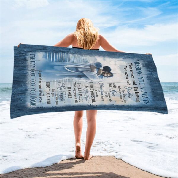 Missing You Always Beach Towel, Jesus Christ Hugging Man In Heaven Beach Towel, Christian Beach Towel, Beach Towel